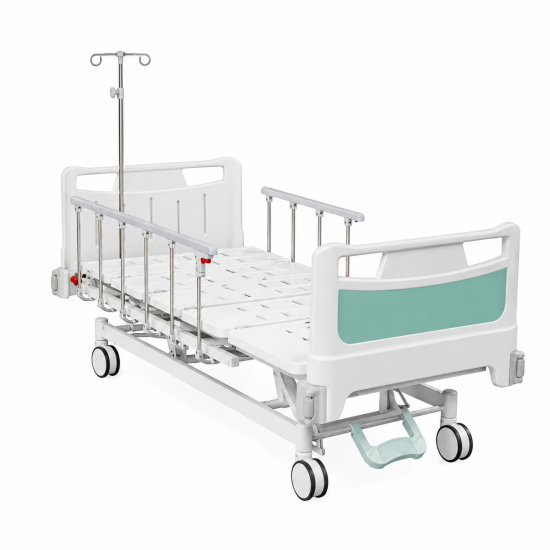 Electric 3-Function Hospital Bed with Central Locking and High Folding Rails